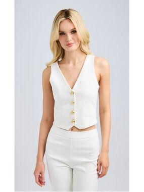 Generation Love Isadora Crepe White Vest with Gold Buttons M